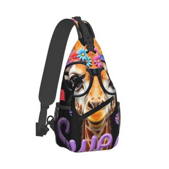 Generic Multipurpose Crossbody Shoulder Bag Sweet Flower Cute Giraffe Sling Backpack Anti Theft Shoulder Bags for Travel Outdoor Men