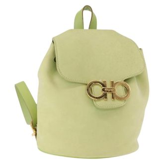 Ferragamo Gancini Suede Green Suede Backpack Bag (Pre-Owned)
