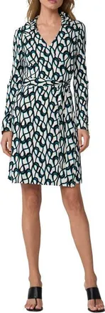 Diane Von F&uuml;rstenberg Jeanne Print Long Sleeve Silk Wrap Dress in Loops Mid White at Nordstrom, Size X-Small