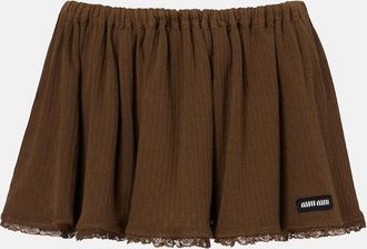 Miu Miu Lace-trimmed pointelle cotton miniskirt