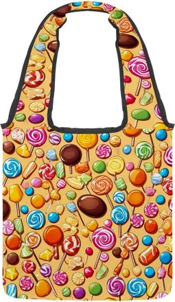 Generic Yellow Candy Pattern Reversible Canvas Shoulder Tote - Double-Sided Print, 12oz Cotton, 27cm Drop, Fold-Flat Bag for Travel, Shopping, Street Outings