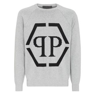Philipp Plein Truien & Vesten, Heren, Grijs, 2Xl, Katoen, Katoenen Pullover Ronde Hals