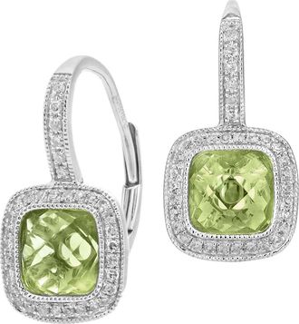 Jewelco London 9ct White Gold 20pts Diamond Cushion 2ct Peridot Drop Earrings - DE1AXL679WPD