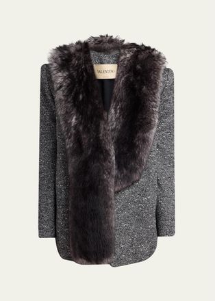 Valentino Garavani Lamb Shearling Wool Herringbone Coat