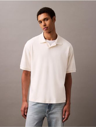 Calvin Klein Jeans Calvin Klein Mens Drop Needle Ribbed Polo Shirt - White - 2XL