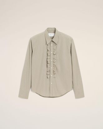 Ami Beige Cotton Long Sleeve Ruffled Adjusted Shirt Beige - 36 - for Men
