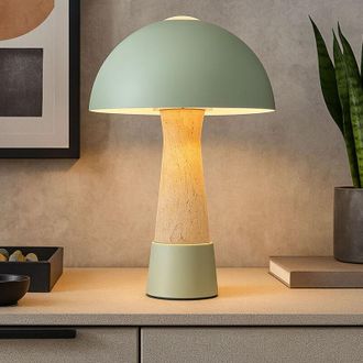 Nowa Lampada da tavolo fungo aspetto legno lampada da soggiorno lampada da tavolo verde fungo design lampada da camera da letto, metallo aspetto
