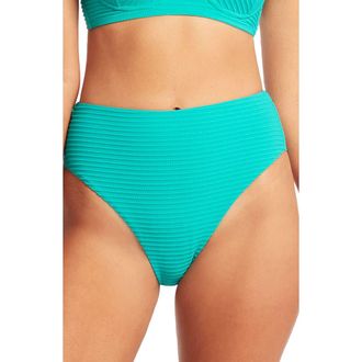 Sea Level Australia Retro High Waist Bikini Bottoms in Aqua at Nordstrom, Size 8