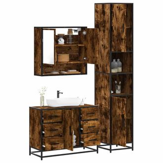 Berkfield Home 3 Piece Bathroom Furniture Set Smoked Oak Engineered Wood in Brown