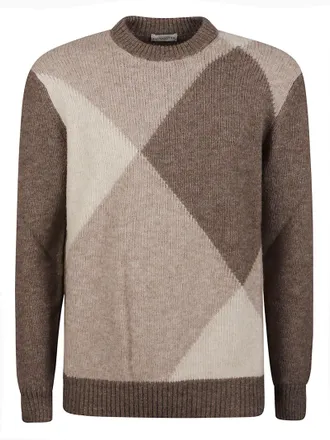 Ballantyne Maxi Diamond Intarsi Brown Wool-Blend Sweater