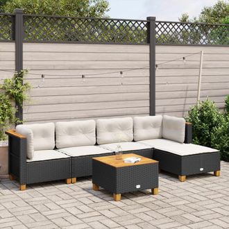 vidaXL Vidaxl - Set De Sof&aacute;s De Jard&iacute;n 6 Piezas Y Cojines Rat&aacute;n Sint&eacute;tico Negro