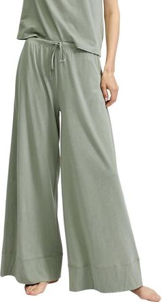 Petite Plume Pima Cotton Wide Leg Lounge Pants in Green at Nordstrom, Size X-Small