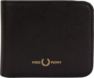 Fred Perry Gladleren Portemonnee met Biljetvak - Heren - Portefeuilles - Zwart - ONE Size - Leer - Accessoires