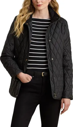 Lauren Ralph Lauren Diamond Quilted Barn Jacket With Faux Leather Trim in Black at Nordstrom, Size X-Large