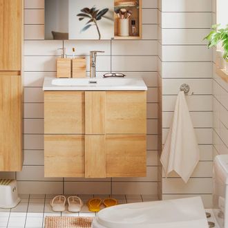 SoBuy Under Sink Bathroom Cabinet - Two Drawers in Light Oak