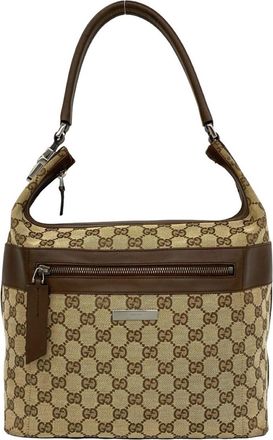 Gucci Brown Canvas Leather Shoulder Bag Tote Bag (Pre-Owned)