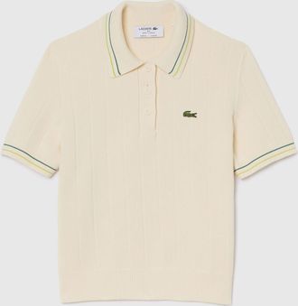 Lacoste Womens Ribbed Polo Shirt in Cream Cotton - Size X-Small