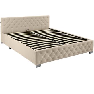 TecTake Cama tapizada con LED y somier abatible, 250 kg, 180 x 200 cm, beige