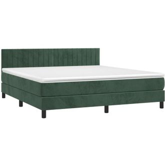 vidaXL Vidaxl - Cama Box Spring Colch&oacute;n Y Led Terciopelo Verde Oscuro 180x200cm