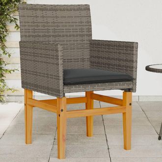 vidaXL Vidaxl - Sillas De Jard&iacute;n Y Cojines 2 Uds Rat&aacute;n Pe Gris Y Madera Maciza