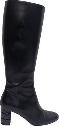 Ferragamo Sculptured Heel Knee-High Boots in Black Leather