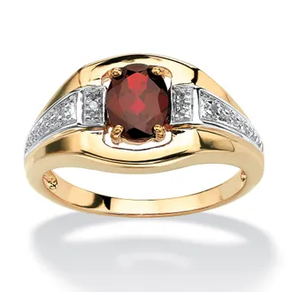 Palm Beach Jewelry Mens Oval-Cut Garnet and Diamond Accent Ring 1.42 TCW in 18k Gold-plated