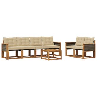 vidaXL Conjunto De Sof&aacute;s De Exterior Con Coj&iacute;n 7 Pcs Natural Y Beige Vidaxl