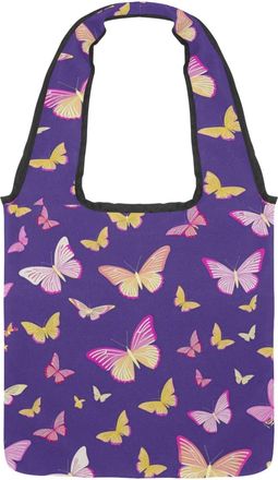 Generic Aesthetic Butterfly Reversible Canvas Shoulder Tote - Double-Sided Print, 12oz Cotton, 27cm Drop, Fold-Flat Bag for Travel, Shopping, Street Outings
