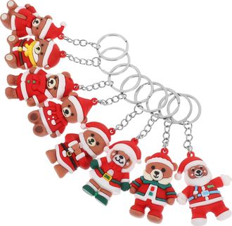 Frcolor 8PCS Xmas Bear Keyrings with Santa Hat Christmas Tree Pendants Festive Hanging Ornaments for Party Bag Fillers Family Stocking Stuffers Holiday Decora