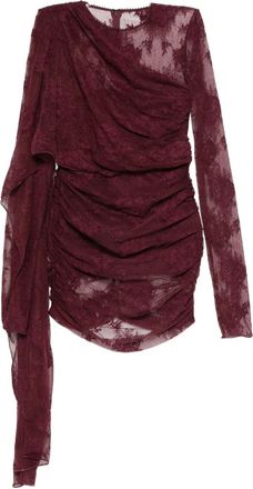 Andamane Gedrapeerde jurk met kanten vlakken - Rood