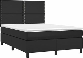 vidaXL Cama Box Spring Colch&oacute;n Y Led Cuero Sint&eacute;tico Negro 140x190 Cm Vidaxl