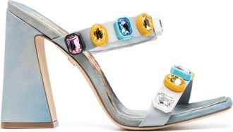 Roberto Cavalli crystal-embellished graphic-print sandals - women - Goat Skin/Viscose/Bos Taurus - 40 - Blue