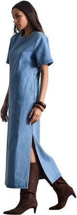 Warehouse Petite Denim Side Split Midi Dress in Dark Wash at Nordstrom, Size 10