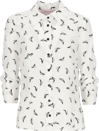Carolina Herrera Ivory Good Girl Shoe Print Silk Shirt