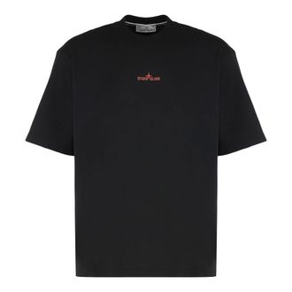 Stone Island T-Shirts, male, Black, Size: M Regular-fit Short-Sleeve T-shirt with Megacity Sky Embroidery