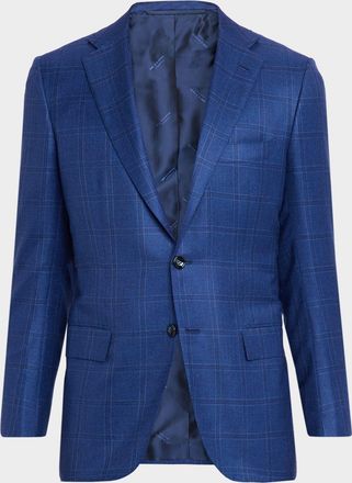 Kiton Men & apos;s Wool and Silk Tonal Plaid Sport Coat