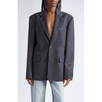 Alexander Wang Hotfix Crystal Oversize Blazer in Grey at Nordstrom, Size Xx-Small