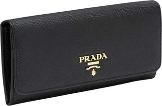 Prada Wallets & Cardholders, female, Black, Size: ONE SIZE Large Saffiano Leather Wallet