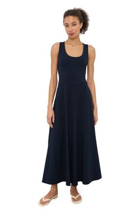 Pact Fit & Flare Open Back Maxi Dress Made With Organic Cotton in Navy at Nordstrom, Size Xx-Large