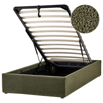 Beliani Cama Con Almacenaje Moderna Tapizada De Boucl&eacute; Verde Oscuro 90 X 200 Cm Dinan