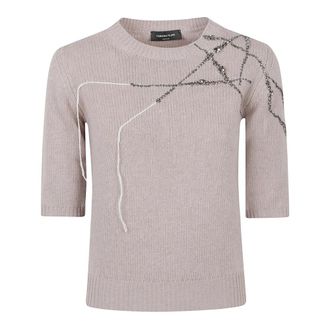 Fabiana Filippi Trui met ronde hals en korte mouwen - Dames - Ronde hals truien - Beige - S - Leer - Truien & Vesten