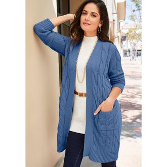 Jessica London Cable Duster Sweater in Dusty Indigo at Nordstrom, Size 24