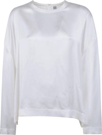 Toteme Boxy Satin Top - Dames - Blouses - Wit - M - Satijn - Overhemden