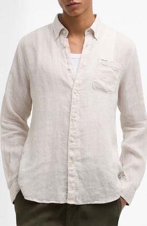 Barbour Linton Tailored Fit Check Linen Button-Down Shirt in Mist at Nordstrom, Size Xx-Large