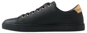 Dolce & Gabbana Black Gold Leather Classic Sneakers Womens Shoes