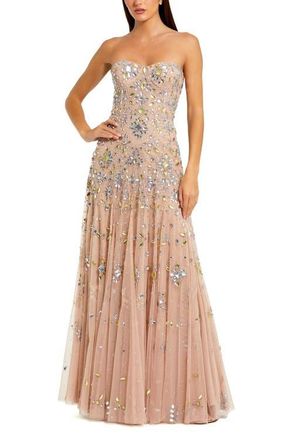 Mac Duggal Strapless Sweetheart Embellished Net Gown in Light Rose at Nordstrom, Size 10