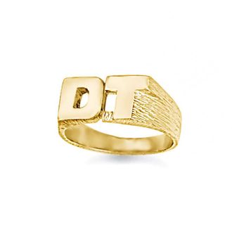 Jewelco London 9ct Gold Personalised Identity Barked Initial Ring | Size: X