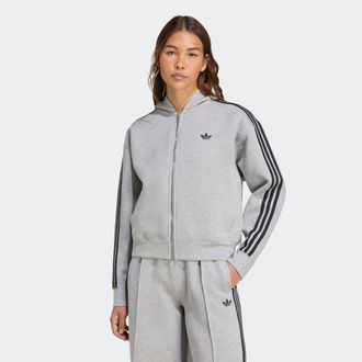 adidas Sweatjacke ADIDAS ORIGINALS SPACER 3S FZ, Damen, Gr. XXL, grau (medium grau heather), Obermaterial: 53% Baumwolle, 47% Polyester, angesetztes B&uuml;ndchen