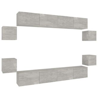 vidaXL Set De Muebles De Tv 8 Pzas Madera Contrachapada Gris Hormig&oacute;n Vidaxl
