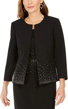 Kasper Womens Embellished Open Front Jacket Black Size 16